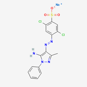 molecular formula C16H12Cl2N5NaO3S B13766266 Benzenesulfonic acid, 4-[(5-amino-3-methyl-1-phenyl-1H-pyrazol-4-yl)azo]-2,5-dichloro-, monosodium salt CAS No. 69762-08-9