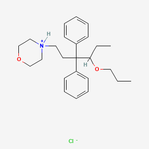 molecular formula C25H36ClNO2 B13766298 Hexane, 3-propionoxy-4,4-diphenyl-6-morpholino-, hydrochloride CAS No. 63834-55-9