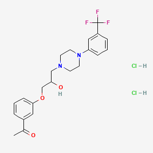 molecular formula C22H27Cl2F3N2O3 B13766335 Acetophenone, 3'-((2-hydroxy-3-(4-(alpha,alpha,alpha-trifluoro-m-tolyl)piperazinyl))propoxy)-, dihydrochloride CAS No. 63990-54-5