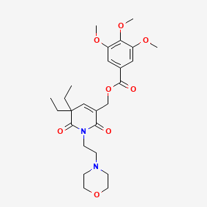 molecular formula C26H36N2O8 B13766337 Benzoic acid, 3,4,5-trimethoxy-, (1,4,5,6-tetrahydro-5,5-diethyl-4,6-dioxo-1-(2-(4-morpholinyl)ethyl)-3-pyridinyl)methyl ester CAS No. 74619-91-3