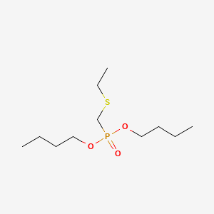 molecular formula C11H25O3PS B13766415 Phosphonic acid, ethylthiomethyl-, dibutyl ester CAS No. 74038-42-9