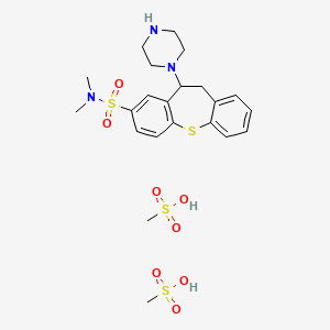 molecular formula C22H33N3O8S4 B13766435 8-(Dimethylsulfamoyl)-10-piperazino-10,11-dihydrodibenzo(b,f)thiepin dimethanesulfonate CAS No. 51723-68-3