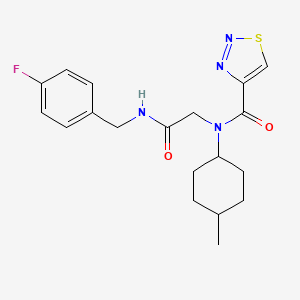 molecular formula C19H23FN4O2S B13766564 N-[2-[(4-fluorophenyl)methylamino]-2-oxoethyl]-N-(4-methylcyclohexyl)thiadiazole-4-carboxamide 