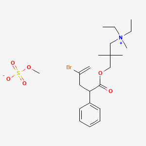 molecular formula C22H36BrNO6S B13766937 Ammonium, diethyl(2-dimethyl-3-hydroxypropyl)methyl-, methyl sulfate, 2-(2-bromoallyl)-2-phenylacetate (ester) CAS No. 66902-92-9