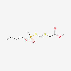 molecular formula C9H19O4PS2 B13766965 Acetic acid, 2-(mercaptomethylthio)-, methyl ester, S-ester with O-butyl methylphosphonothioate CAS No. 74789-28-9