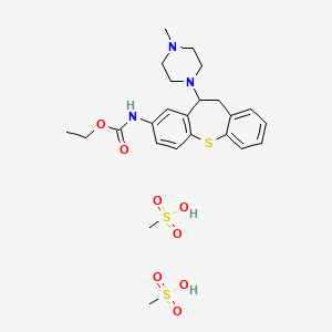molecular formula C24H35N3O8S3 B13767307 Carbamic acid, (10,11-dihydro-11-(4-methyl-1-piperazinyl)dibenzo(b,f)thiepin-2-yl)-, ethyl ester, dimethanesulfonate CAS No. 51724-29-9
