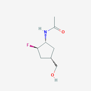 molecular formula C8H14FNO2 B137677 N-[(1R,2R,4S)-2-fluoro-4-(hydroxymethyl)cyclopentyl]acetamide CAS No. 141765-40-4