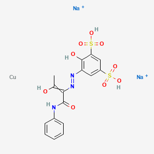 molecular formula C16H15CuN3Na2O9S2+2 B13767784 Cuprate(2-), [4-(hydroxy-kappaO)-5-[[2-(oxo-kappaO)-1-[(phenylamino)carbonyl]propyl]azo-kappaN1]-1,3-benzenedisulfonato(4-)]-, disodium CAS No. 72152-69-3