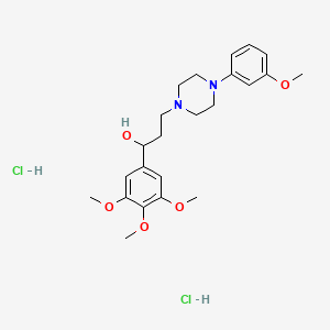 molecular formula C23H34Cl2N2O5 B13767993 Benzyl alcohol, alpha-(2-(4-(m-methoxyphenyl)piperazinyl)ethyl)-3,4,5-trimethoxy-, dihydrochloride CAS No. 66903-03-5