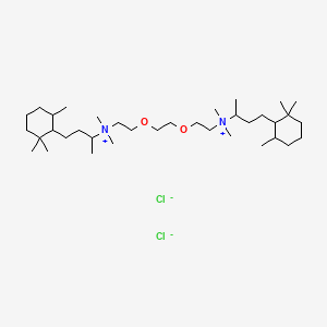 molecular formula C36H74Cl2N2O2 B13768129 Ammonium, ethylenebis(oxyethylene)bis(1-methyl-3-(2,2,6-trimethylcyclohexyl)propyl)bis(dimethyl-, dichloride CAS No. 66967-67-7