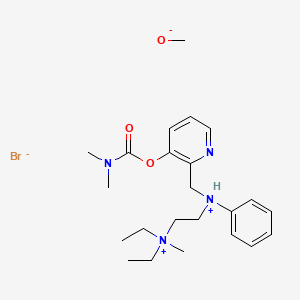 molecular formula C23H37BrN4O3 B13768233 Ammonium, diethyl((N-(3-hydroxy-2-pyridyl)methyl-N-phenylamino)ethyl)methyl-, bromide, dimethylcarbamate (ester), methanoate CAS No. 74203-53-5