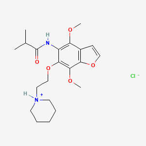 molecular formula C21H31ClN2O5 B13768478 Isobutyramide, N-(4,7-dimethoxy-6-(2-piperidinoethoxy)-5-benzofuranyl)-, hydrochloride, hydrate CAS No. 75883-44-2