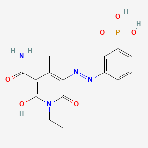molecular formula C15H17N4O6P B13768522 Phosphonic acid, [3-[[5-(aminocarbonyl)-1-ethyl-1,6-dihydro-2-hydroxy-4-methyl-6-oxo-3-pyridinyl]azo]phenyl]- CAS No. 61470-70-0