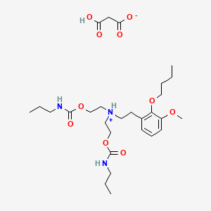 molecular formula C28H47N3O10 B13769091 Carbamic acid, propyl-, diester with (2-butoxy-3-methoxyphenethyl)iminodiethanol, malonate, hydrate CAS No. 72017-27-7