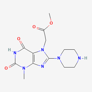 molecular formula C13H18N6O4 B13769212 methyl 2-(3-methyl-2,6-dioxo-8-piperazin-1-ylpurin-7-yl)acetate 