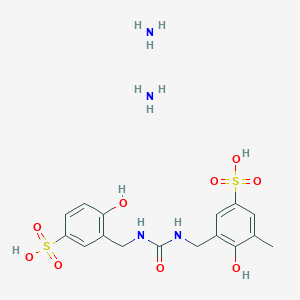 molecular formula C16H24N4O9S2 B13769564 Benzenesulfonic acid, 4-hydroxy-3-[[[[[(2-hydroxy-5-sulfophenyl)methyl]amino]carbonyl]amino]methyl]-5-methyl-, diammonium salt CAS No. 68239-03-2