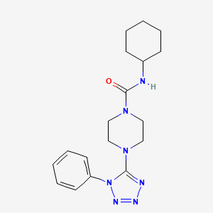 molecular formula C18H25N7O B13769896 N-Cyclohexyl-4-(1-phenyl-1H-tetrazol-5-yl)-1-piperazinecarboxamide 