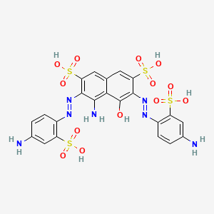 molecular formula C22H19N7O13S4 B13770111 4-Amino-3,6-bis((4-amino-2-sulfophenyl)azo)-5-hydroxy-2,7-naphthalenedisulfonic acid CAS No. 66620-37-9