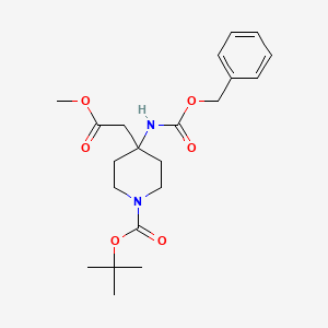 molecular formula C21H30N2O6 B1377032 tert-Butyl 4-(((benzyloxy)carbonyl)amino)-4-(2-methoxy-2-oxoethyl)piperidine-1-carboxylate CAS No. 1447606-52-1