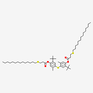 molecular formula C56H94O4S3 B13770385 Propanoic acid, 3-(tetradecylthio)-, thiobis[2-(1,1-dimethylethyl)-5-methyl-4,1-phenylene] ester CAS No. 71982-66-6
