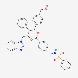 molecular formula C38H35N3O5S B13770463 N-[[4-[4-(benzimidazol-1-ylmethyl)-6-[4-(hydroxymethyl)phenyl]-5-phenyl-1,3-dioxan-2-yl]phenyl]methyl]benzenesulfonamide CAS No. 6085-55-8