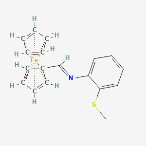 molecular formula C18H17FeNS-2 B13770761 cyclopenta-1,3-diene;1-cyclopenta-2,4-dien-1-yl-N-(2-methylsulfanylphenyl)methanimine;iron 