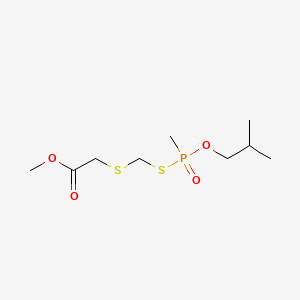 molecular formula C9H19O4PS2 B13771310 Acetic acid, 2-(mercaptomethylthio)-, methyl ester, S-ester with O-isobutyl methylphosphonothioate CAS No. 74789-29-0