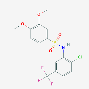 molecular formula C15H13ClF3NO4S B13771346 N-[2-chloro-5-(trifluoromethyl)phenyl]-3,4-dimethoxybenzenesulfonamide 