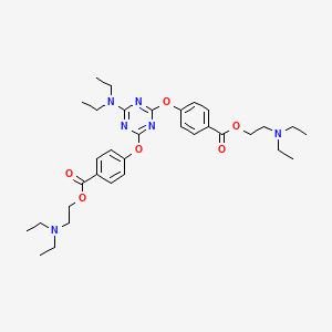 molecular formula C33H46N6O6 B13771411 Benzoic acid, 4,4'-((6-(diethylamino)-1,3,5-triazine-2,4-diyl)bis(oxy))bis-, bis(2-(diethylamino)ethyl) ester CAS No. 85826-15-9