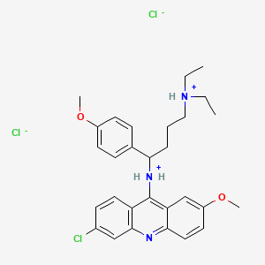 molecular formula C29H36Cl3N3O2 B13771716 Acridine, 3-chloro-9-(4-(diethylamino)-1-(4-methoxyphenyl)butylamino)-7-methoxy-, dihydrochloride, hydrate CAS No. 73680-44-1