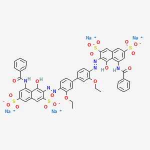 molecular formula C50H36N6Na4O18S4 B13771771 Tetrasodium 3,3-((3,3-diethoxy(1,1-biphenyl)-4,4-diyl)bis(azo))bis(5-(benzoylamino)-4-hydroxynaphthalene-2,7-disulphonate) CAS No. 94200-17-6