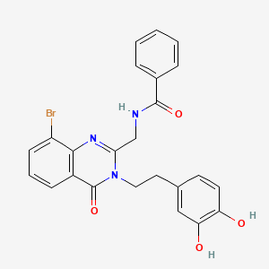 molecular formula C24H20BrN3O4 B13771792 Benzamide, N-((8-bromo-3-(2-(3,4-dihydroxyphenyl)ethyl)-4-oxo-3,4-dihydro-2-quinazolinyl)methyl)- CAS No. 68501-56-4