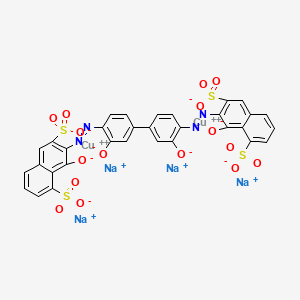 molecular formula C32H14Cu2N4O16S4.4Na<br>C32H14Cu2N4Na4O16S4 B13771818 Cuprate(4-), [mu-[[7,7'-[[3,3'-di(hydroxy-kappaO)[1,1'-biphenyl]-4,4'-diyl]bis(azo-kappaN1)]bis[8-(hydroxy-kappaO)-1,6-naphthalenedisulfonato]](8-)]]di-, tetrasodium CAS No. 72939-55-0