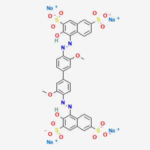 molecular formula C34H22N4Na4O16S4 B13771917 Tetrasodium;3-hydroxy-4-[[4-[4-[(2-hydroxy-3,6-disulfonatonaphthalen-1-yl)diazenyl]-3-methoxyphenyl]-2-methoxyphenyl]diazenyl]naphthalene-2,7-disulfonate CAS No. 65151-33-9
