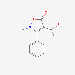 molecular formula C11H9NO3 B13772001 4-Isoxazolecarboxaldehyde, 2,5-dihydro-2-methyl-5-oxo-3-phenyl- CAS No. 56878-25-2