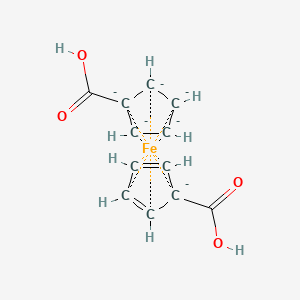 molecular formula C12H10FeO4-6 B13772372 Cyclopenta-2,4-diene-1-carboxylic acid;cyclopentanecarboxylic acid;iron 