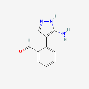 molecular formula C10H9N3O B13772396 2-(5-amino-1H-pyrazol-4-yl)benzaldehyde 