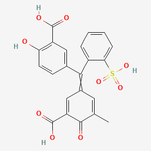 molecular formula C22H16O9S B13772451 3-[(3-Carboxy-4-hydroxyphenyl)-(2-sulfophenyl)methylidene]-5-methyl-6-oxocyclohexa-1,4-diene-1-carboxylic acid 