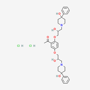molecular formula C36H48Cl2N2O7 B13772668 1-{2,5-Bis[2-hydroxy-3-(4-hydroxy-4-phenylpiperidin-1-yl)propoxy]phenyl}ethan-1-one--hydrogen chloride (1/2) CAS No. 87049-28-3