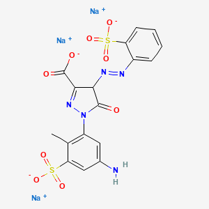 molecular formula C17H12N5Na3O9S2 B13772747 Trisodium 1-(5-amino-2-methyl-3-sulphonatophenyl)-4,5-dihydro-5-oxo-4-((2-sulphonatophenyl)azo)-1H-pyrazole-3-carboxylate CAS No. 93857-66-0