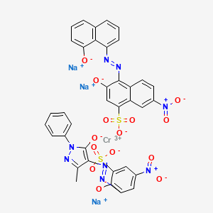 molecular formula C36H20CrN8Na3O14S2 B13772908 Chromate(3-), [3-[(4,5-dihydro-3-methyl-5-oxo-1-phenyl-1H-pyrazol-4-yl)azo]-2-hydroxy-5-nitrobenzenesulfonato(3-)][3-hydroxy-4-[(2-hydroxy-1-naphthalenyl)azo]-7-nitro-1-naphthalenesulfonato(3-)]-, sodium 