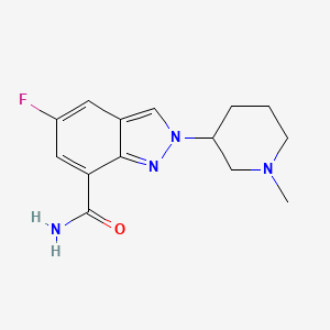 molecular formula C14H17FN4O B13772929 5-Fluoro-2-(1-methyl-3-piperidinyl)-2H-indazole-7-carboxamide 