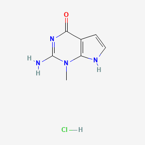 molecular formula C7H9ClN4O B13773020 2-amino-1-methyl-7H-pyrrolo[2,3-d]pyrimidin-4-one;hydrochloride CAS No. 90065-70-6