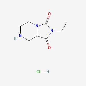 molecular formula C8H14ClN3O2 B1377306 2-Ethyl-octahydroimidazolidino[1,5-a]piperazine-1,3-dione hydrochloride CAS No. 1375897-49-6
