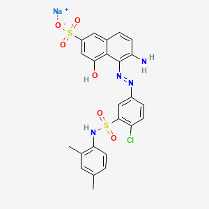 molecular formula C24H20ClN4NaO6S2 B13773062 2-Naphthalenesulfonic acid, 6-amino-5-((4-chloro-3-(((2,4-dimethylphenyl)amino)sulfonyl)phenyl)azo)-4-hydroxy-, monosodium salt CAS No. 71873-39-7