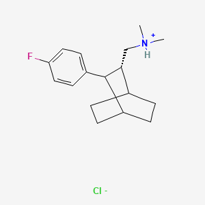 molecular formula C17H25ClFN B13773219 (E)-2-(Dimethylaminomethyl)-3-(p-fluorophenyl)bicyclo(2.2.2)octane, hydrochloride CAS No. 69725-25-3