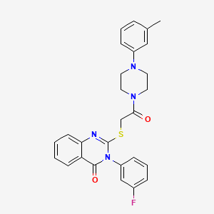 molecular formula C27H25FN4O2S B13773329 4(3H)-Quinazolinone, 3-(m-fluorophenyl)-2-((((4-(m-tolyl)-1-piperazinyl)carbonyl)methyl)thio)- CAS No. 81262-80-8