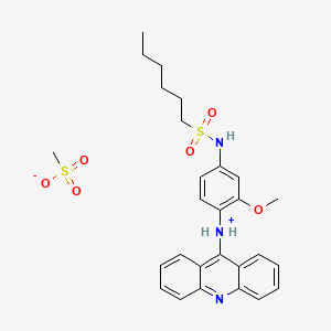 molecular formula C27H33N3O6S2 B13773367 Hexanesulfonamide, N-(4-(acridin-9-ylamino)-3-methoxyphenyl)-, methanesulfonate CAS No. 69242-94-0