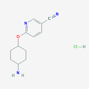 molecular formula C12H16ClN3O B1377341 6-[(4-Aminocyclohexyl)oxy]pyridine-3-carbonitrile hydrochloride CAS No. 1427378-52-6