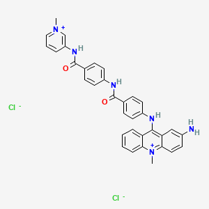 molecular formula C34H30Cl2N6O2 B13773485 Acridinium, 2-amino-10-methyl-9-(p-((p-((1-methylpyridinium-3-yl)carbamoyl)phenyl)carbamoyl)anilino)-, dichloride CAS No. 68772-47-4